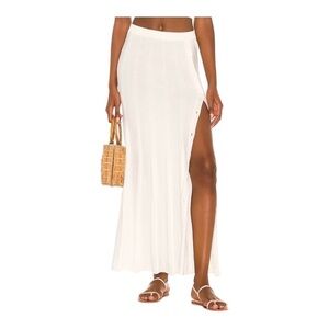 NEW Devon Windsor Ivory Maxi Skirt Aster Pull On Thigh Slit Rib Knit Large